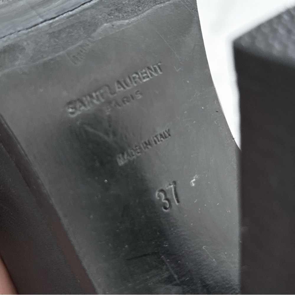 Saint Laurent Strappy Leather Wrap Around Tall Knee High Block Heeled Boot Black - Picture 10 of 16
